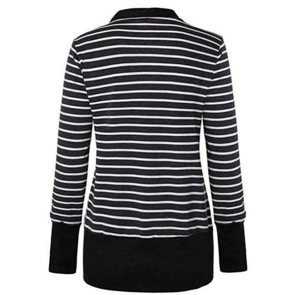 black & white striped v neck cardigan size Large - Picture 3 of 7